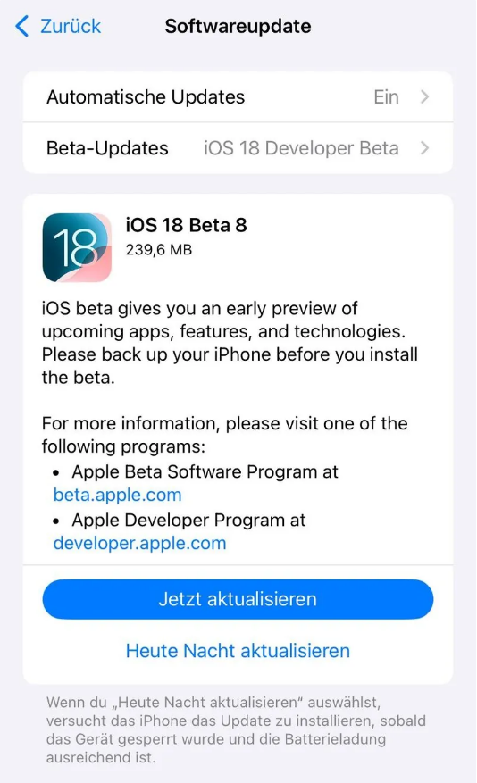 余江苹果手机维修分享苹果 iOS / iPadOS 18 开发者预览版 Beta 8 发布 